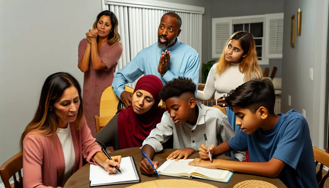 A family gathered in a dedicated prayer space, enhancing their spiritual connection.